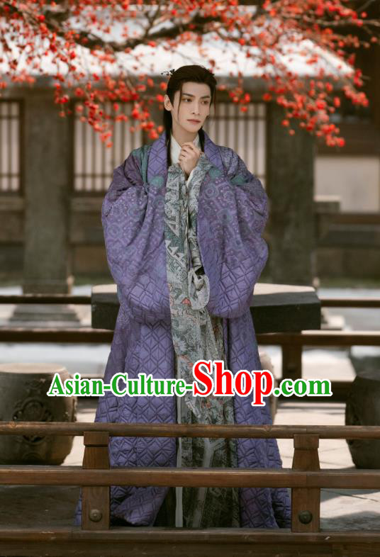 China Ancient Childe Costumes Till The End of The Moon Xianxia Drama Demon Lord Tantai Jin Purple Clothing