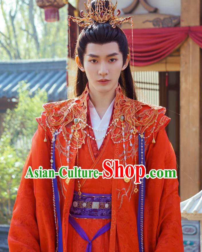 China Ancient King Wedding Costumes Till The End of The Moon Xianxia Drama Prince Xiao Lin Red Clothing