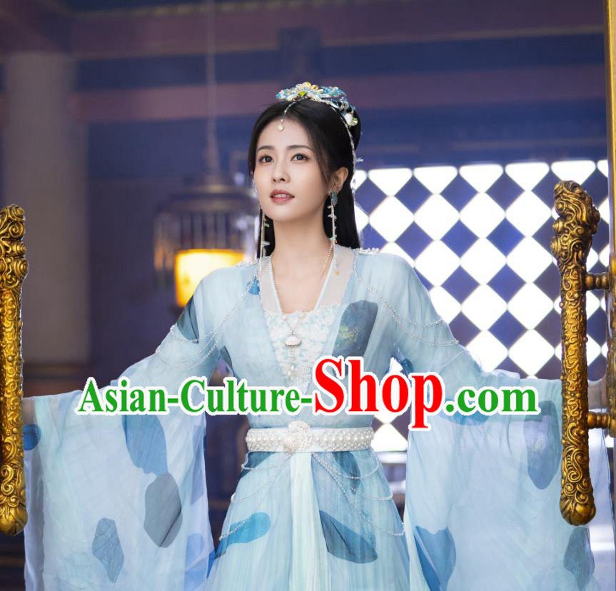 TV Series Till The End of The Moon Ye Xi Wu Costumes China Xianxia Drama Ancient Fairy Princess Blue Dresses