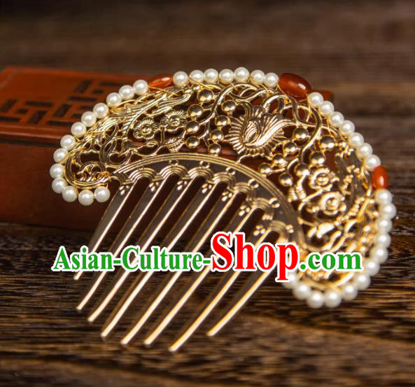 China Hanfu Hair Comb Ancient Empress Hairpin Handmade Tang Dynasty Pearls Headpiece
