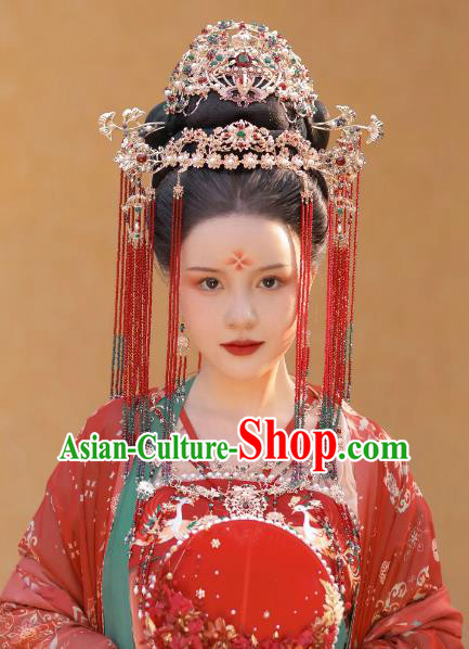 China Hanfu Wedding Headdress Ancient Empress Hair Jewelries Handmade Tang Dynasty Phoenix Coronet Complete Set