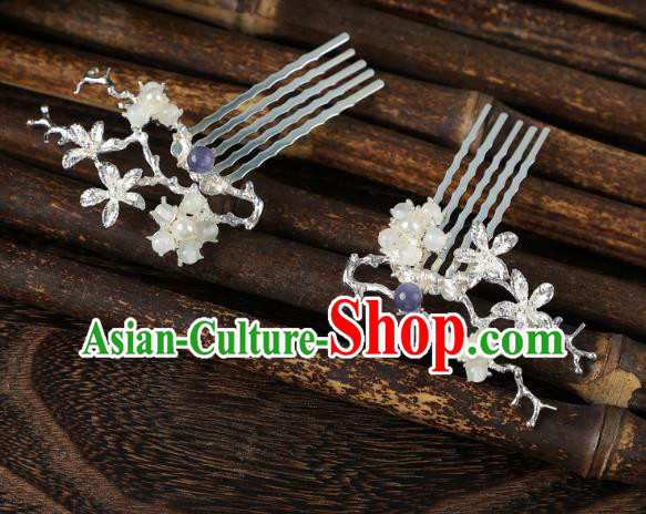 China Hanfu Plum Hair Combs Ancient Young Woman Hair Jewelries Handmade Song Dynasty Princess Hairpins