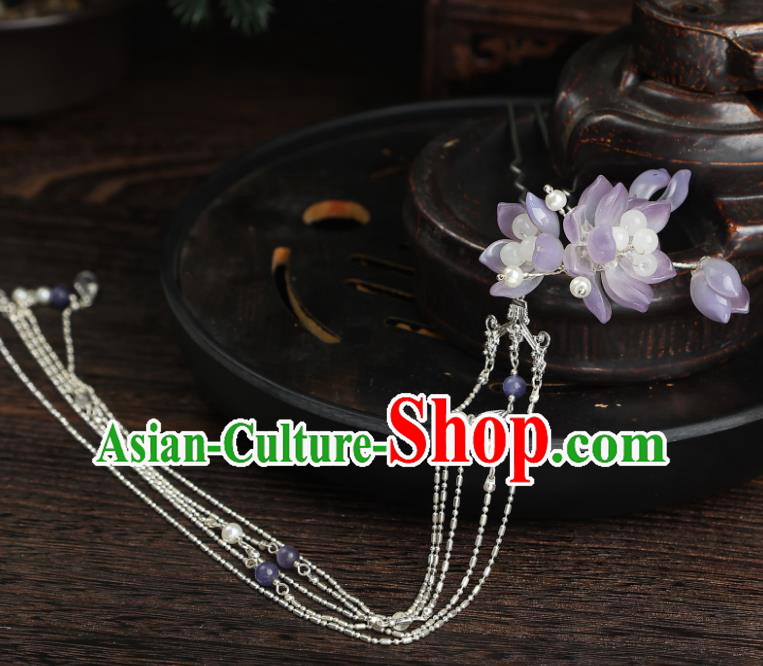 China Handmade Song Dynasty Princess Lotus Hairpin Hanfu Long Tassel Hair Comb Ancient Young Woman Hair Jewelry