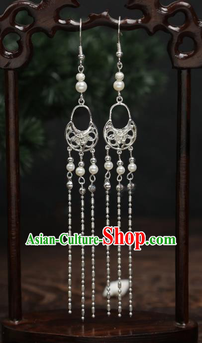 China Hanfu Long Tassel Earrings Ancient Fairy Ear Jewelries Handmade Princess Accessories
