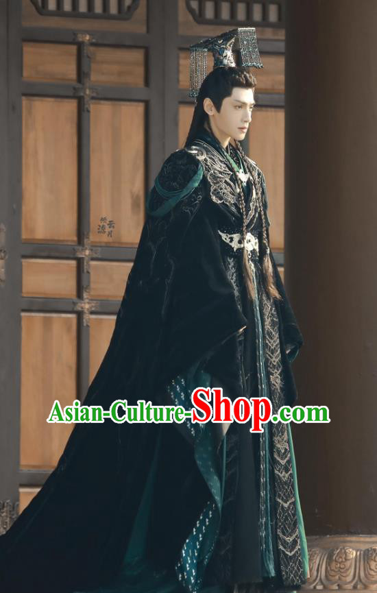 Xianxia TV Series Till The End of The Moon Demon Lord Tantai Jin Replica Clothing China Ancient King Dark Green Costumes