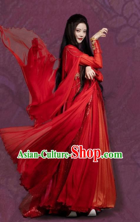 Till The End of The Moon Nine Tail Fox Fairy Pian Ran Replica Clothing China Xianxia TV Series Ancient Swordswoman Red Dress