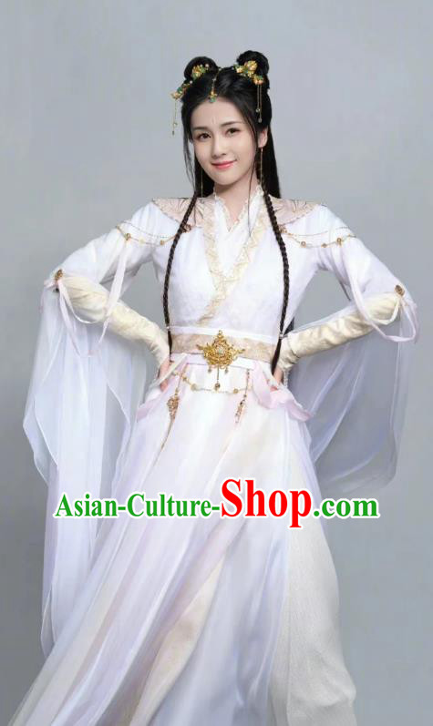 China Ancient Female Swordsman White Dresses Xianxia TV Till The End of The Moon Demon Princess Ye Xiwu Replica Clothing