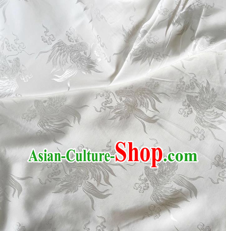 White China Traditional Mulberry Silk Cheongsam Brocade Material Classical Carps Design Silk Fabric