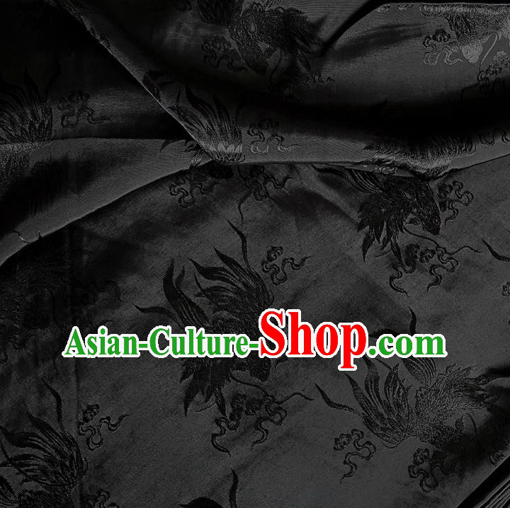 Black China Classical Carps Design Silk Fabric Traditional Mulberry Silk Cheongsam Brocade Material