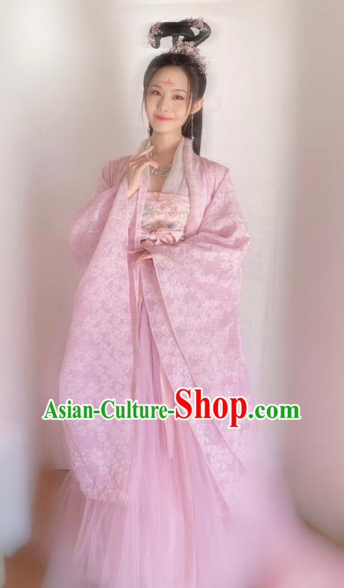 China Ancient Fairy Costumes Hanfu Clothing Romantic TV Series Miss The Dragon Goddess Bing Xing Pink Dress