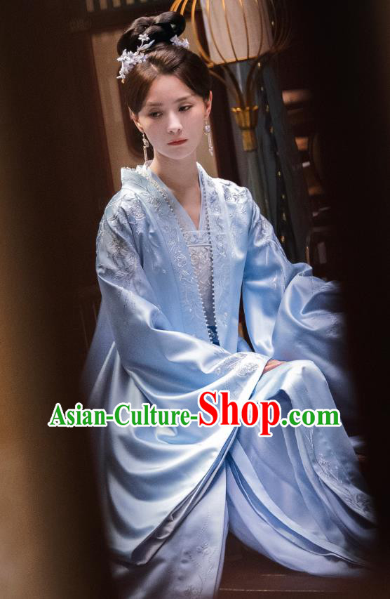 Chinese Ancient Princess Clothing TV Series Destined Chang Feng Du Ye Yun Blue Dress Song Dynasty Court Woman Costumes