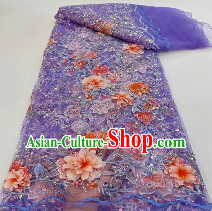 Top Flower Embroidery Material Beaded Sequin Lace Fabric Thailand Dress Purple Cloth