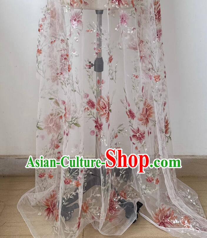 Top Thailand Lace Fabric Wedding Dress Sequins Cloth Pink Flower Embroidery Material