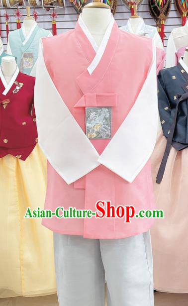 Korean Ancient Groom Pink Outfit Clothing Traditional Stage Performance Costumes Handmade Male Hanbok Complete Set