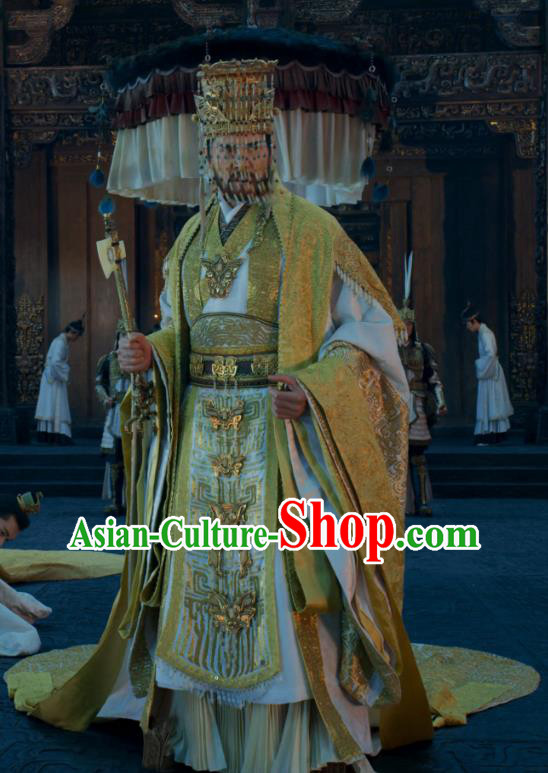 China Ancient Later Shang Dynasty Emperor Golden Costumes Film Creation of the Gods I Kingdom of Storms King Yin Shou Clothing