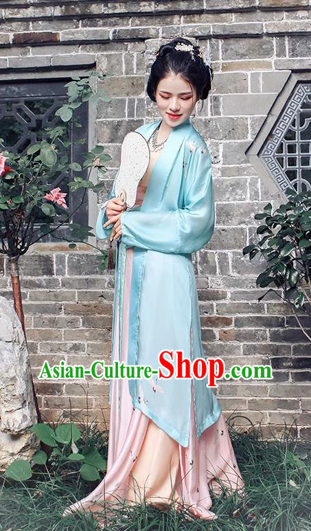 China Song Dynasty Noble Woman Costumes Ancient Young Mistress Clothing Traditional Hanfu Green Beizi and Skirt