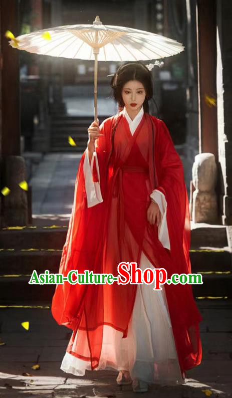 China Traditional Red Hanfu Liu XIan Dress Warring States Time Court Woman Costumes Ancient Palace Princess Clothing