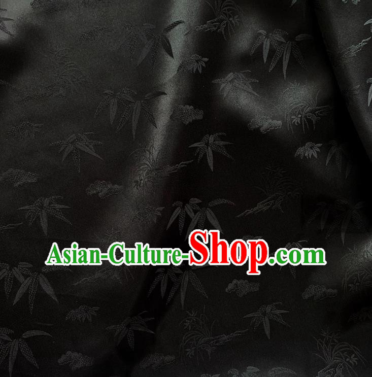 Black Chinese Style Silk Fabric Classical Bamboo Pattern Cheongsam Cloth Mulberry Silk Material