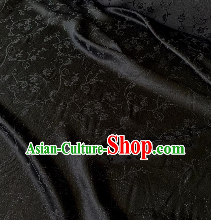 Black Chinese Cheongsam Cloth Hanfu Silk Material Classical Plum Blossom Pattern Silk Fabric