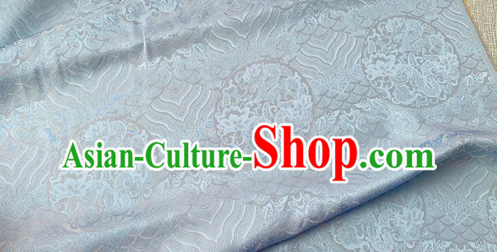 Light Blue Traditional Hanfu Silk Material Chinese Classical Round Dragon Pattern Silk Fabric Cheongsam Cloth