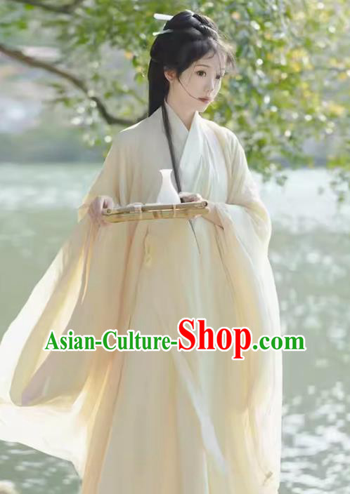 China Jin Dynasty Young Woman Costumes Ancient Royal Princess Clothing Traditional Hanfu Large Sleeve Dresses