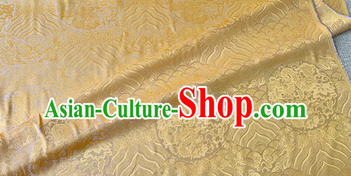 Light Golden Chinese Traditional Hanfu Silk Material Classical Round Dragon Pattern Silk Fabric Cheongsam Cloth