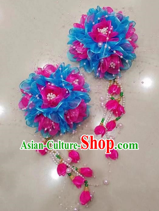 Blue Rose Red Silk Flower Opera Corolla Performance Yangko Yangko Square Dance Dance Big Yangko Headdress Flower Twist Yangko Headdress