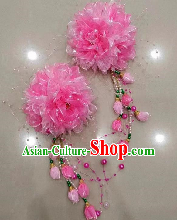 Pink Silk Flower Opera Corolla Performance Yangko Yangko Square Dance Dance Big Yangko Headdress Flower Twist Yangko Headdress
