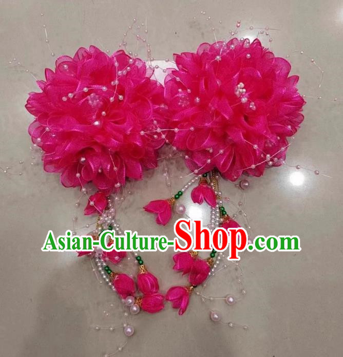 Rose Red Silk Flower Opera Corolla Performance Yangko Yangko Square Dance Dance Big Yangko Headdress Flower Twist Yangko Headdress