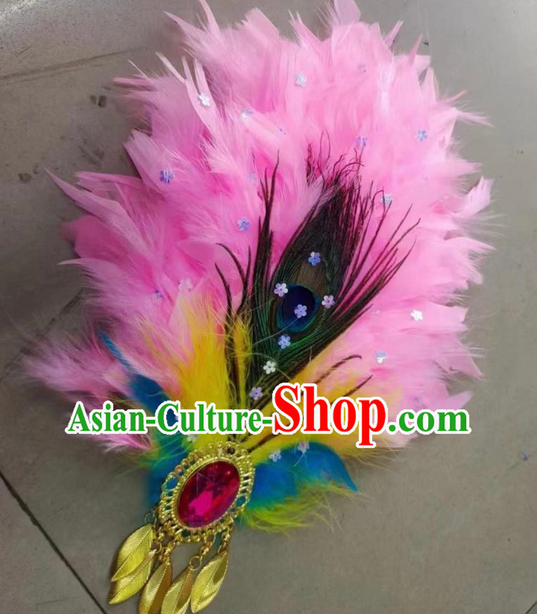 Pink Northeastern Yangko Feather Headdress Head Flower Tie Hair Yangko Headdress Corolla Sweet Yangko Feather Head Flower Peacock