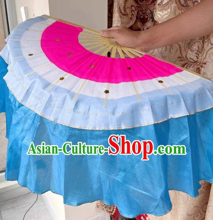 Blue Cartilage Fan Northeastern Yangko Two Person Ox Tendon Bone Electric Wood Bone Square Dance Color Fan Stage Performance Performance Fan