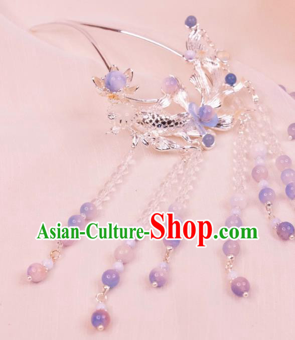 China Ancient Fairy Hair Jewelry Song Dynasty Young Lady Hairpin Handmade Hanfu Carp Headpiece