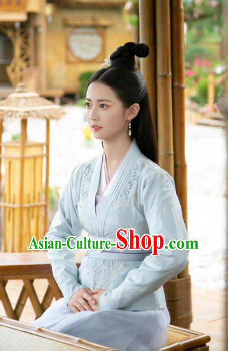 Chinese Traditional Female Hanfu Clothing Ancient Young Lady Costumes TV Drama Unchained Cai Ren Bu Yin Lou Blue Dresses