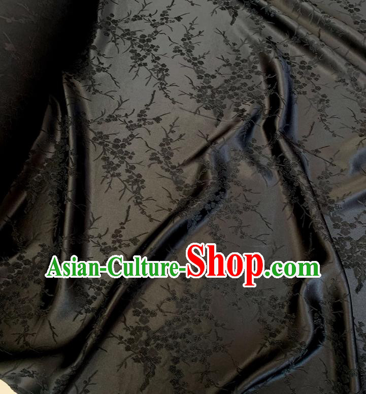 Black China Embossed Stretch Fabric Traditional Cheongsam Material Classical Plum Blossom Pattern Silk