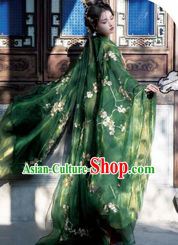 Chinese Tang Dynasty Palace Princess Costume Ancient Court Woman Dresses Hanfu Embroidered Cloak and Hezi Qun Complete Set