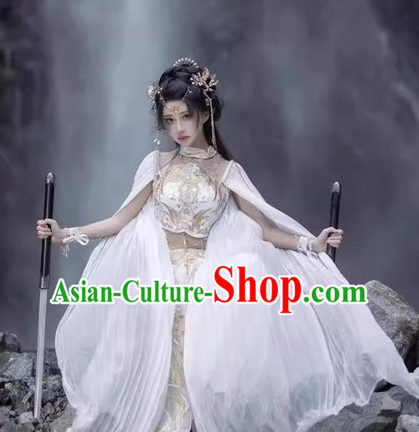 Chinese Dunhuang Flying Apsaras Costumes Western Region Goddess Clothing Ancient Female Warrior White Dresses