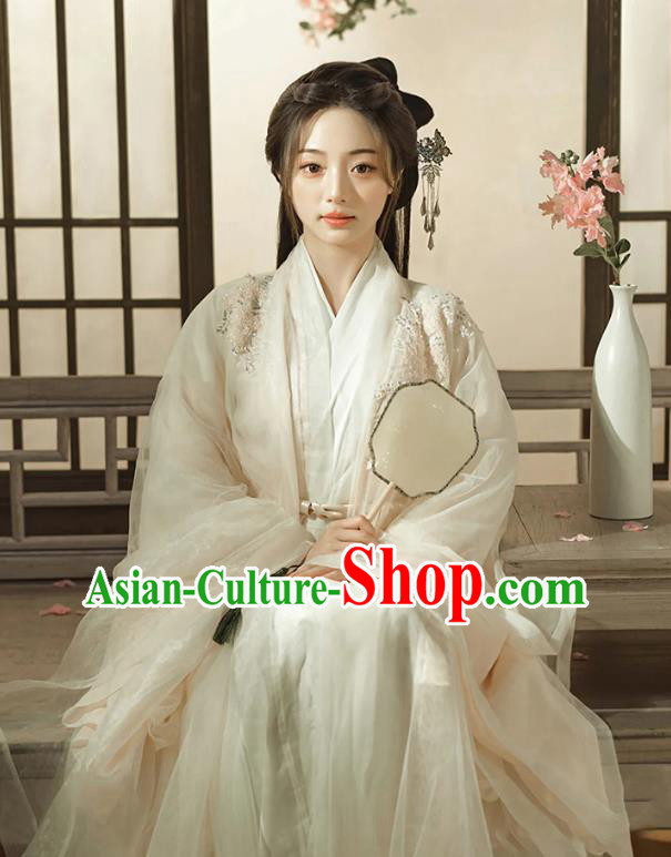 China Ancient Imperial Consort Costumes Traditional Hanfu White Ruqun Dress Jin Dynasty Palace Princess Clothing