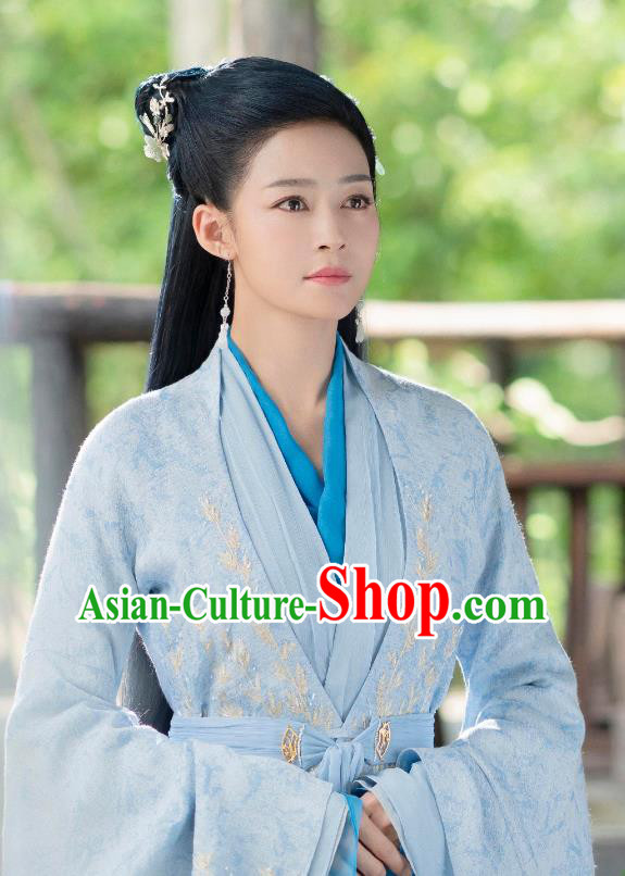 Ancient Chinese Court Woman Costumes TV Drama Mirror A Tale of Twin Cities Mistress Ru Yi Blue Dresses