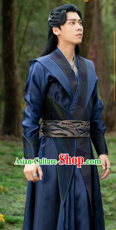 TV Drama Mirror A Tale of Twin Cities Super Hero Su Mo Clothing Chinese Ancient Swordsman Dark Blue Costumes