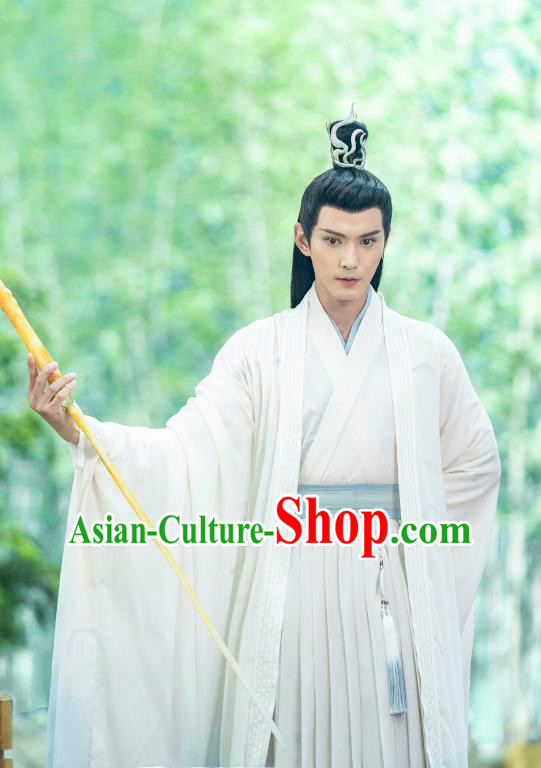 China Ancient Swordsman White Costumes Drama Chong Zi Venerable Master Chong Hua Clothing