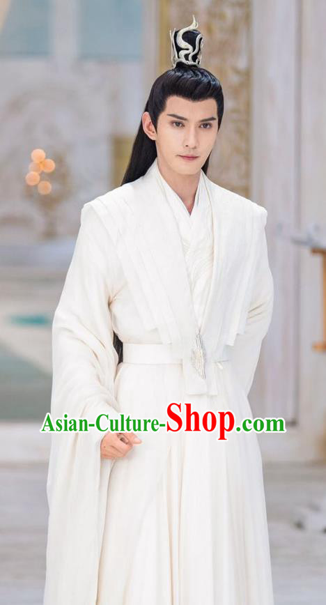 Traditional Hanfu Male Garment Drama Chong Zi Venerable Luo Yin Fan Clothing China Ancient Hero White Costumes