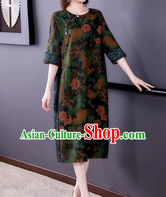 China Traditional Clothing Oversize Dress Classic Qipao Peony Pattern Cheongsam