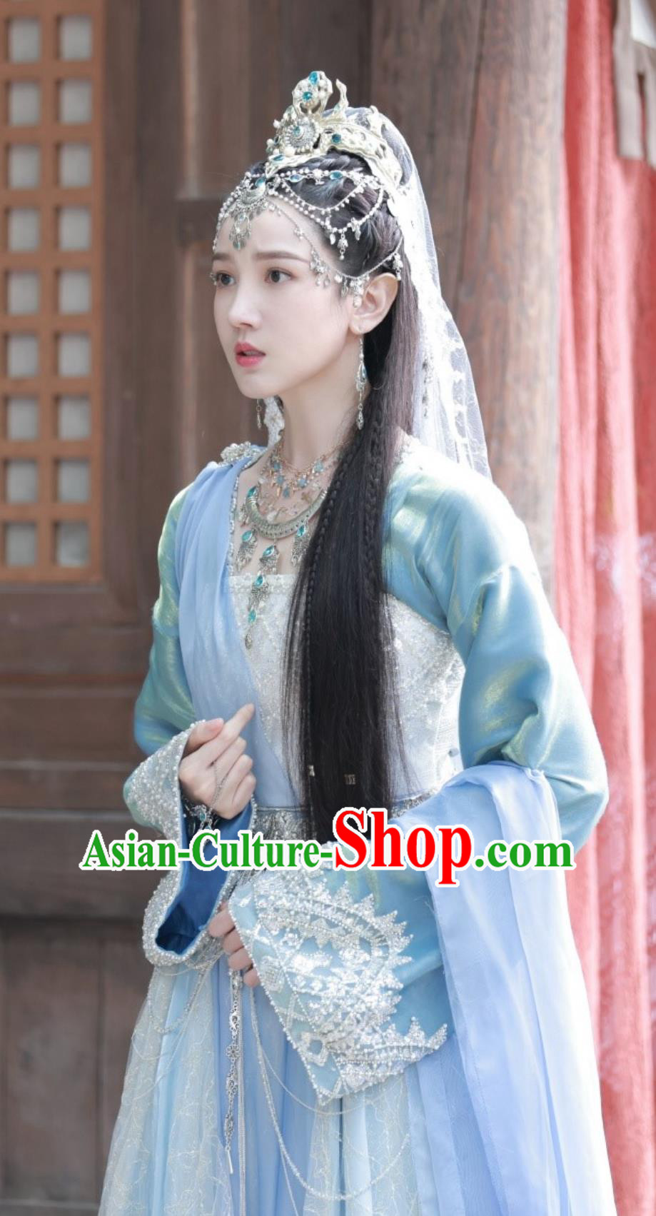 Traditional Chinese Western Regions Princess Clothing TV Series Drama Go East Ashi Lan Blue Dress Ancient China Young Woman Clothing