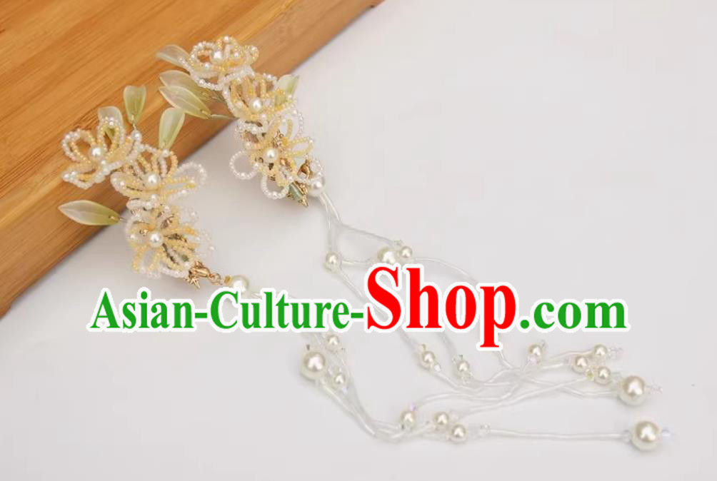 Handmade Yellow Beads Hair Clips China Cheongsam Hair Accessories Traditional Hanfu Tassel Headpieces