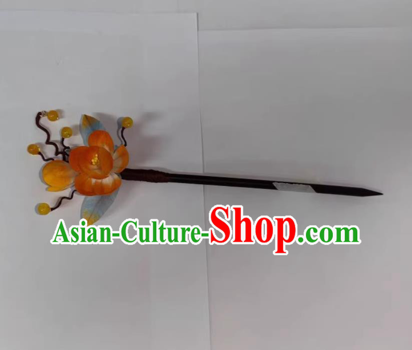 China Cheongsam Hair Accessories Traditional Hanfu Headpiece Handmade Intangible Cultural Heritage Orange Silk Plum Hairpin