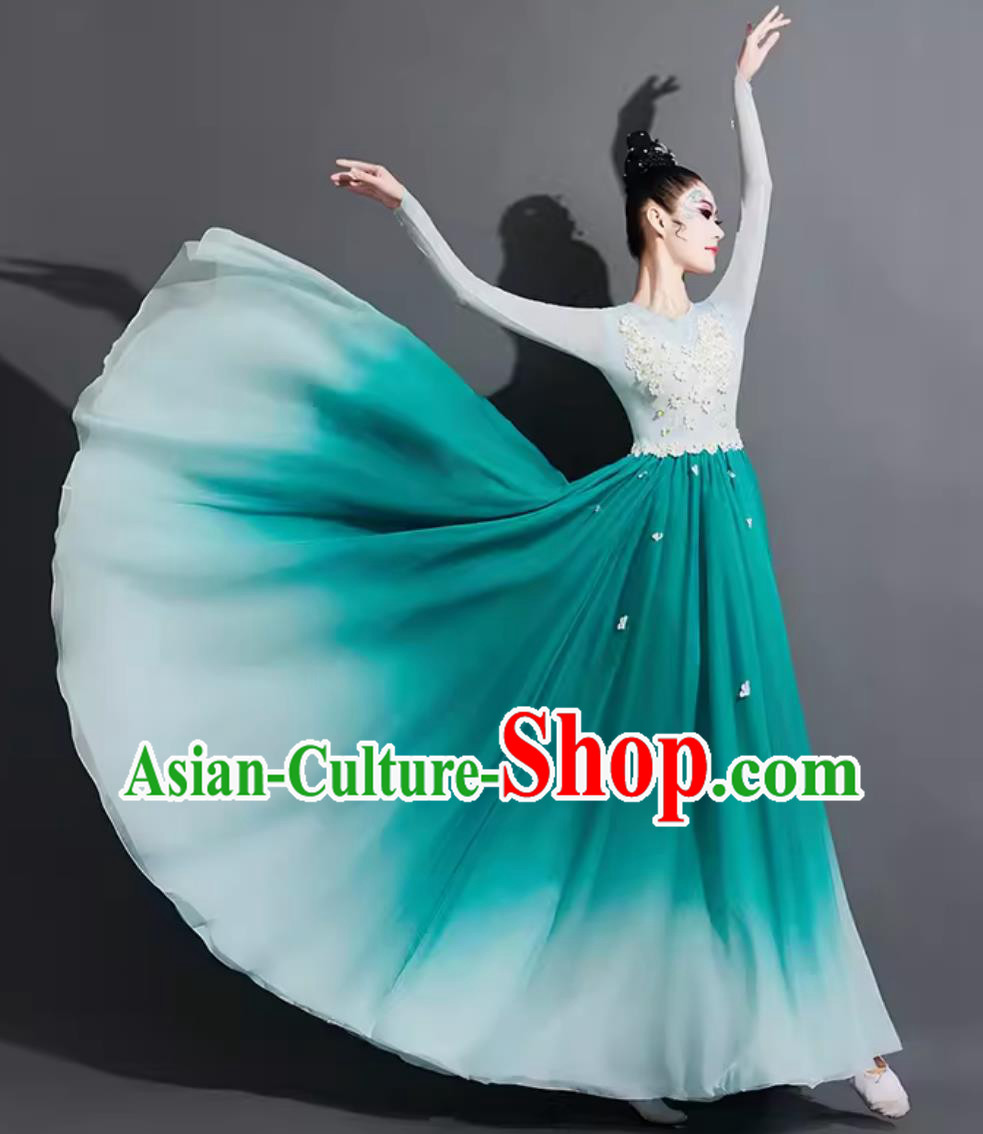 Chinese Jasmine Woman Group Dance Costume Modern Dance Clothing China Classical Dance Green Dress