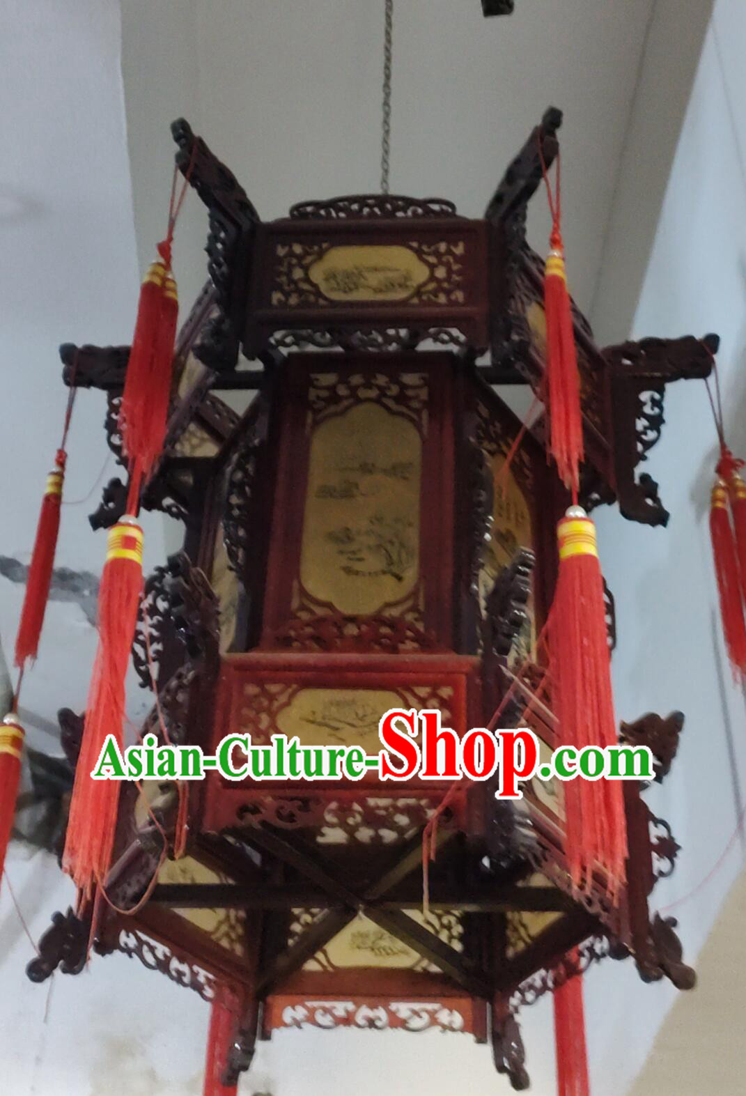Large Three Layers Antique Style Wood Lantern Handmade Landscape Lamp Chinese Palace Lantern