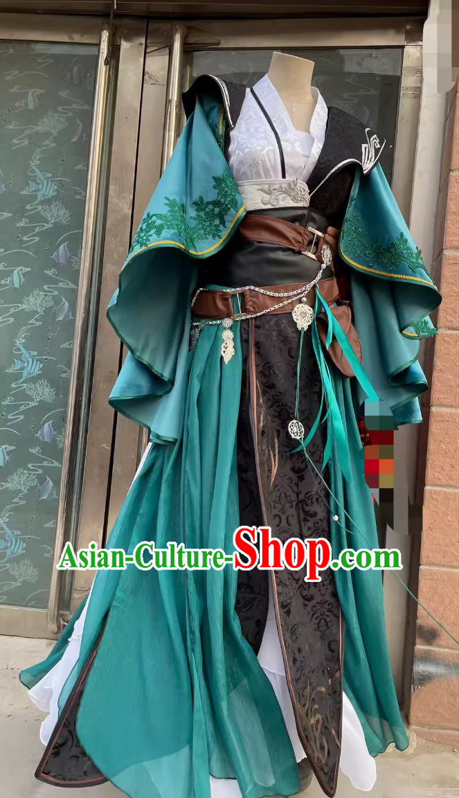 Ancient Chinese Swordswoman Costume China Online Game Sword Heroes Fate Beitian Medical Sect Cosplay Chen Yue Green Dress