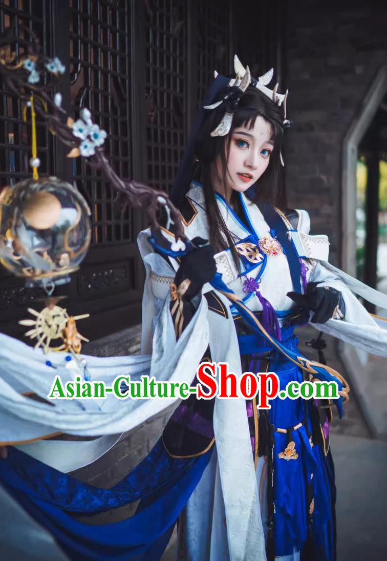 Ancient Chinese Fairy Costume China Online Game Sword Heroes Fate Cosplay Yantian Sect Young Lady Blue Dress