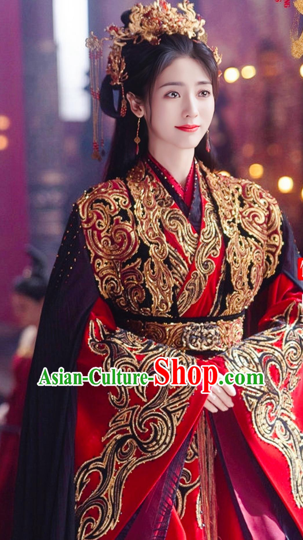 Traditional Chinese Wedding Hanfu TV Series Drama Burning Flames Evilkind Princess Bai Cai Costume Ancient China Empress Red Dress